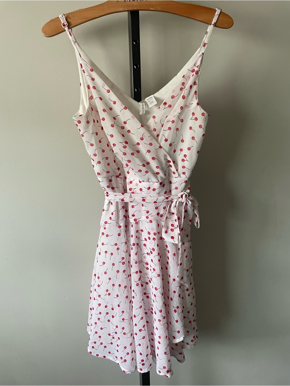 Japna Cherry Print Faux Wrap Mini Cami Dress Rockabilly Cottagecore White Red